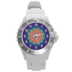 Abstract Digital Artwork Round Plastic Sport Watch (l)