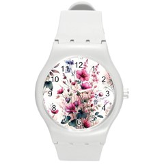 Flora Floral Flower Petal Round Plastic Sport Watch (M)