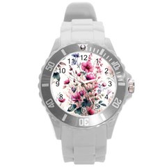 Flora Floral Flower Petal Round Plastic Sport Watch (L)