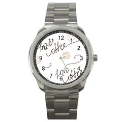 Seamless Pattern Coffee Text Sport Metal Watch