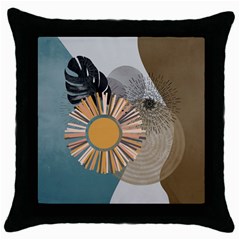 Boho Leaves Botanical Retro Vintage Throw Pillow Case (black)