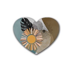 Boho Leaves Botanical Retro Vintage Rubber Heart Coaster (4 Pack)