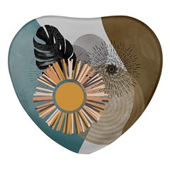 Boho Leaves Botanical Retro Vintage Heart Glass Fridge Magnet (4 Pack) by Maspions