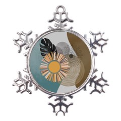 Boho Leaves Botanical Retro Vintage Metal Large Snowflake Ornament by Maspions