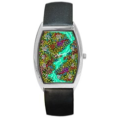 Background Leaves River Nature Barrel Style Metal Watch