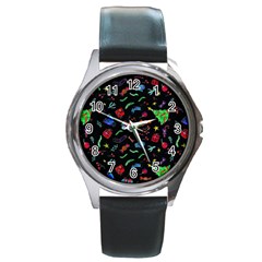 New Year Christmas Background Round Metal Watch by Maspions