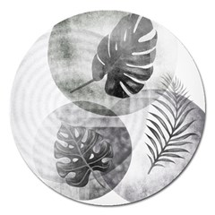 Vintage Retro Boho Background Leaves Botanical Magnet 5  (round)