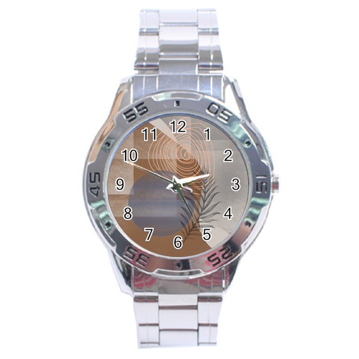 Boho Background Leaves Botanical Retro Vintage Art Stainless Steel Analogue Watch