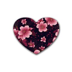 Flower Sakura Bloom Rubber Heart Coaster (4 Pack)