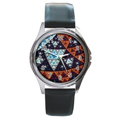 Fractal Triangle Geometric Abstract Pattern Round Metal Watch
