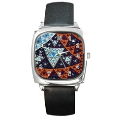 Fractal Triangle Geometric Abstract Pattern Square Metal Watch