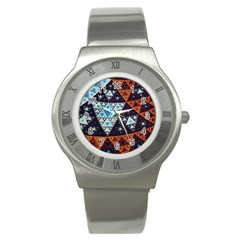 Fractal Triangle Geometric Abstract Pattern Stainless Steel Watch