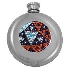 Fractal Triangle Geometric Abstract Pattern Round Hip Flask (5 Oz)