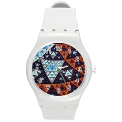 Fractal Triangle Geometric Abstract Pattern Round Plastic Sport Watch (m)