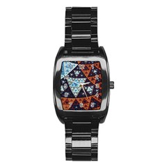 Fractal Triangle Geometric Abstract Pattern Stainless Steel Barrel Watch