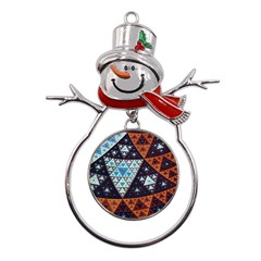 Fractal Triangle Geometric Abstract Pattern Metal Snowman Ornament