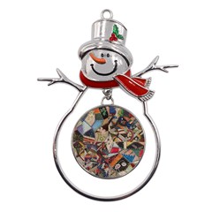 Background Embroidery Pattern Stitches Abstract Metal Snowman Ornament by Ket1n9