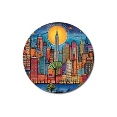 City New York Nyc Skyscraper Skyline Downtown Night Business Urban Travel Landmark Building Architec Magnet 3  (round)