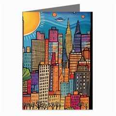 City New York Nyc Skyscraper Skyline Downtown Night Business Urban Travel Landmark Building Architec Greeting Cards (pkg Of 8)