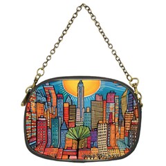 City New York Nyc Skyscraper Skyline Downtown Night Business Urban Travel Landmark Building Architec Chain Purse (two Sides) by Posterlux