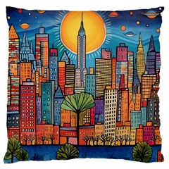 City New York Nyc Skyscraper Skyline Downtown Night Business Urban Travel Landmark Building Architec Large Cushion Case (one Side)