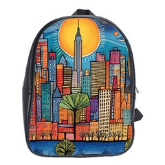 City New York Nyc Skyscraper Skyline Downtown Night Business Urban Travel Landmark Building Architec School Bag (xl)