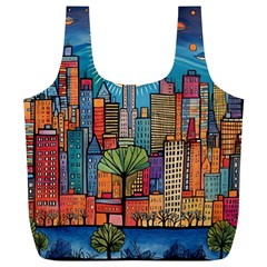 City New York Nyc Skyscraper Skyline Downtown Night Business Urban Travel Landmark Building Architec Full Print Recycle Bag (xl)