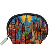 City New York Nyc Skyscraper Skyline Downtown Night Business Urban Travel Landmark Building Architec Accessory Pouch (small)