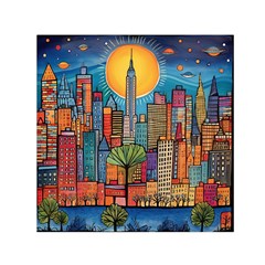 City New York Nyc Skyscraper Skyline Downtown Night Business Urban Travel Landmark Building Architec Square Satin Scarf (30  X 30 )