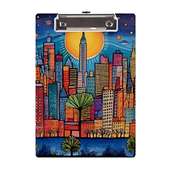 City New York Nyc Skyscraper Skyline Downtown Night Business Urban Travel Landmark Building Architec A5 Acrylic Clipboard