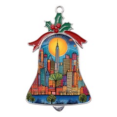 City New York Nyc Skyscraper Skyline Downtown Night Business Urban Travel Landmark Building Architec Metal Holly Leaf Bell Ornament