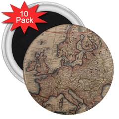 Old Vintage Classic Map Of Europe 3  Magnets (10 Pack)  by Paksenen