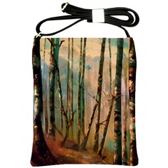 Woodland Woods Forest Trees Nature Outdoors Cellphone Wallpaper Mist Moon Background Artwork Book Co Shoulder Sling Bag by Grandong