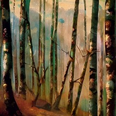 Woodland Woods Forest Trees Nature Outdoors Cellphone Wallpaper Mist Moon Background Artwork Book Co Play Mat (square) by Grandong