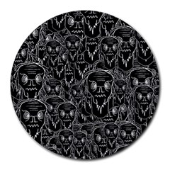 Old Man Monster Motif Black And White Creepy Pattern Round Mousepad by dflcprintsclothing