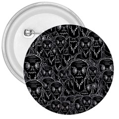 Old Man Monster Motif Black And White Creepy Pattern 3  Buttons