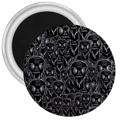 Old Man Monster Motif Black And White Creepy Pattern 3  Magnets
