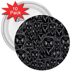 Old Man Monster Motif Black And White Creepy Pattern 3  Buttons (10 Pack) 