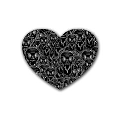 Old Man Monster Motif Black And White Creepy Pattern Rubber Coaster (heart) by dflcprintsclothing