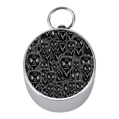 Old Man Monster Motif Black And White Creepy Pattern Mini Silver Compasses by dflcprintsclothing