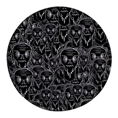 Old Man Monster Motif Black And White Creepy Pattern Round Glass Fridge Magnet (4 Pack) by dflcprintsclothing