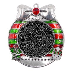 Old man monster motif black and white creepy pattern Metal X Mas Ribbon With Red Crystal Round Ornament