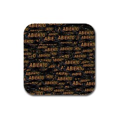 Abierto Neon Lettes Over Glass Motif Pattern Rubber Square Coaster (4 Pack)