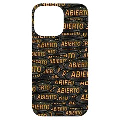 Abierto Neon Lettes Over Glass Motif Pattern Iphone 14 Pro Max Black Uv Print Case by dflcprintsclothing