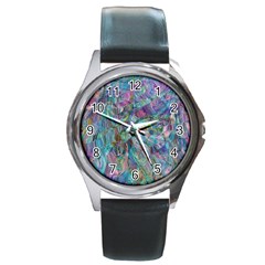 Blend  Round Metal Watch by kaleidomarblingart