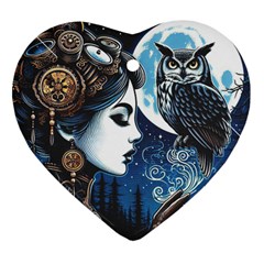 Steampunk Woman With Owl 2 Steampunk Woman With Owl Woman With Owl Strap Ornament (heart)