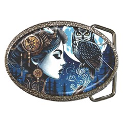 Steampunk Woman With Owl 2 Steampunk Woman With Owl Woman With Owl Strap Belt Buckles by CKArtCreations