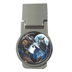 Steampunk Woman With Owl 2 Steampunk Woman With Owl Woman With Owl Strap Money Clips (round) 