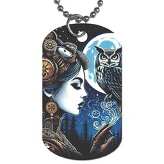 Steampunk Woman With Owl 2 Steampunk Woman With Owl Woman With Owl Strap Dog Tag (one Side) by CKArtCreations