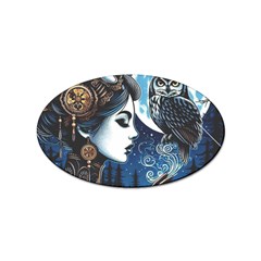 Steampunk Woman With Owl 2 Steampunk Woman With Owl Woman With Owl Strap Sticker Oval (100 Pack)